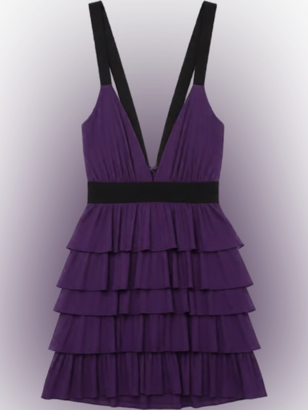 Vintage Bebe Purple Tiered Ruffle Dress with Black Accents